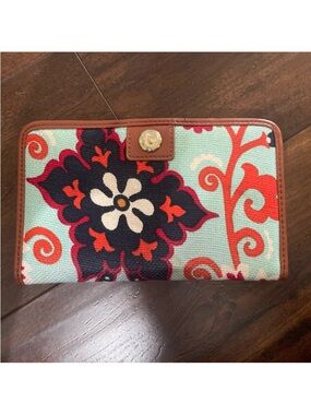 Spartina 449 Floral Zip Wallet in Aqua, Navy, Coral and Brown